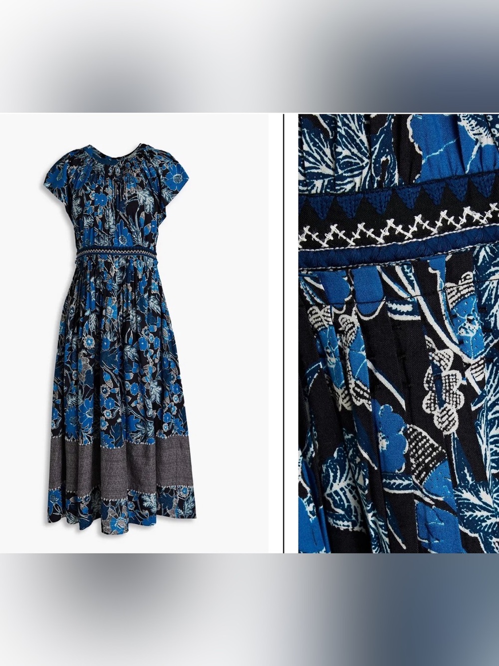 Ulla Johnson Lottie Midi Voile Dress Lapis Blue Floral Sz 2 Boho Chic W/ Pockets